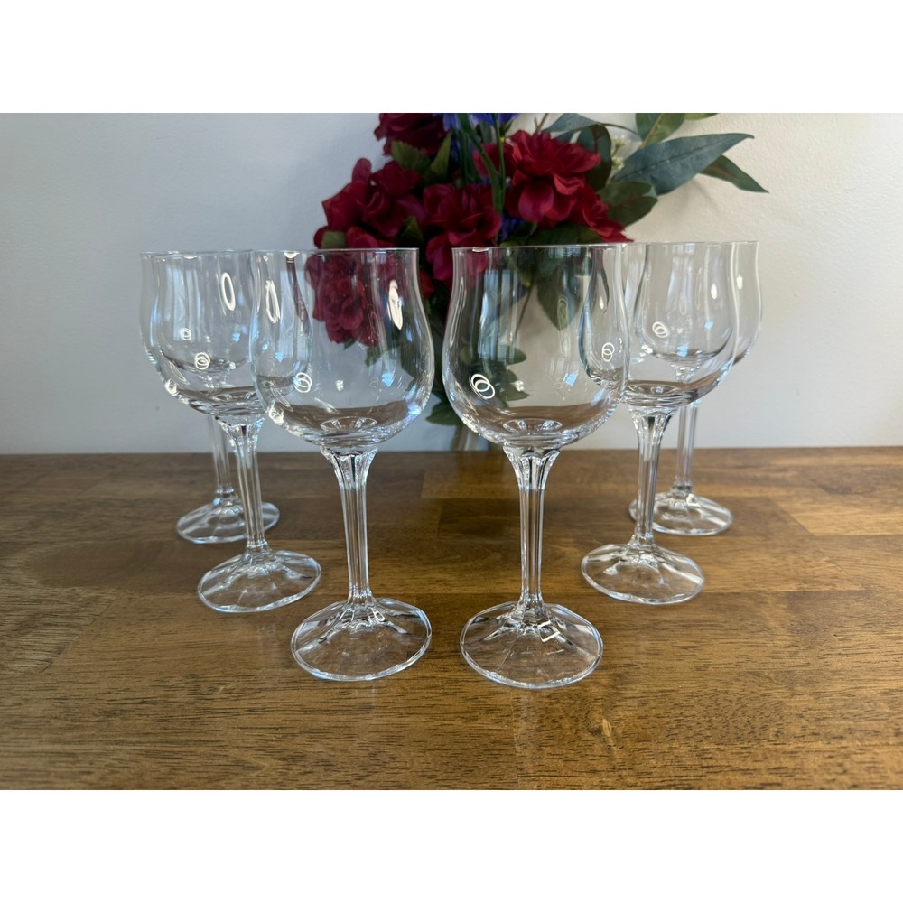 Vintage Bohemia Crystal Diana Tulip Wine Glasses Set of 6 Clear Ribbed Stemware‎